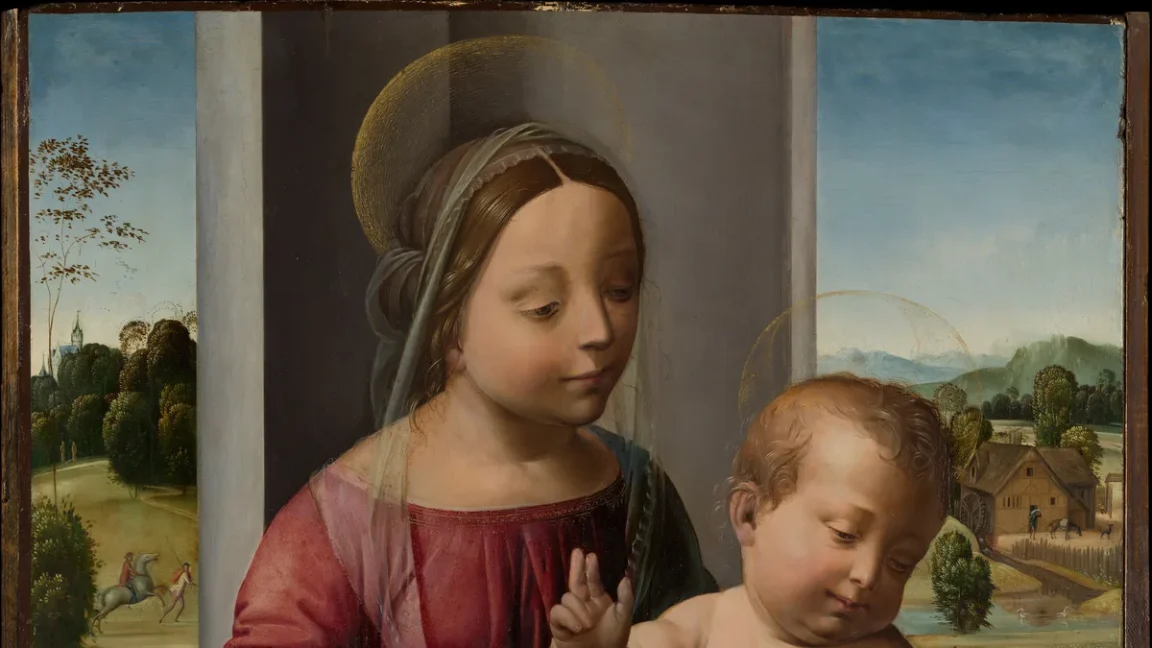 Nossa Senhora na obra Madonna and Child with the Young Saint John the Baptist, por Fra Bartolomeo (Bartolomeo di Paolo del Fattorino)