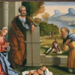 Nossa Senhora na obra The Adoration of the Shepherds, por L'Ortolano (Giovanni Battista Benvenuti)