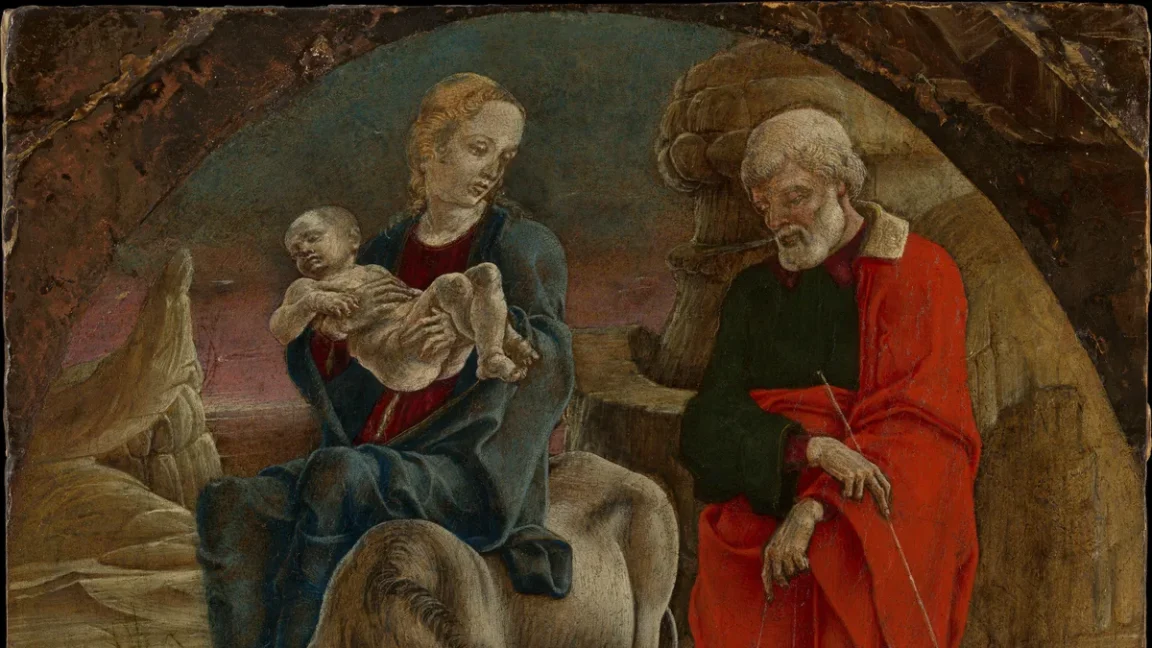 Nossa Senhora na obra The Flight into Egypt, por Cosmè Tura (Cosimo di Domenico di Bonaventura)
