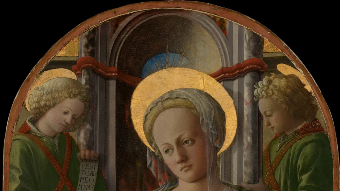 Nossa Senhora na obra Madonna and Child Enthroned with Two Angels, por Fra Filippo Lippi