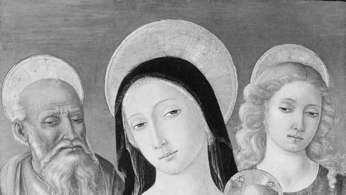 Nossa Senhora na obra Madonna and Child with Saints Jerome and Mary Magdalen, por Matteo di Giovanni di Bartolo