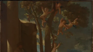 Nossa Senhora na obra The Holy Family with Saint John the Baptist, por Nicolas Poussin