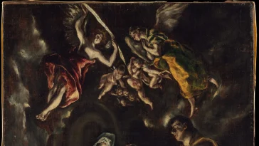 Nossa Senhora na obra The Adoration of the Shepherds, por El Greco (Domenikos Theotokopoulos) and Workshop