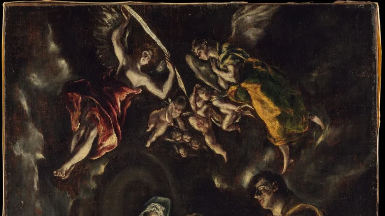 Nossa Senhora na obra The Adoration of the Shepherds, por El Greco (Domenikos Theotokopoulos) and Workshop