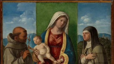 Nossa Senhora na obra Madonna and Child with Saints Francis and Clare, por Cima da Conegliano (Giovanni Battista Cima)
