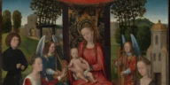 Nossa Senhora na obra Virgin and Child with Saints Catherine of Alexandria and Barbara, por Hans Memling